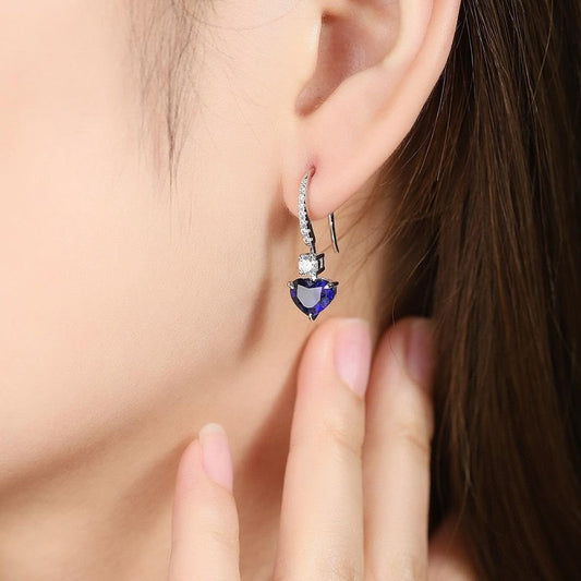 Blue Heart Cut Cubic Zirconia Solitaire Drop Earring For Women | Anniversary Gift Earring For Wife |  Surprise Gift For Her