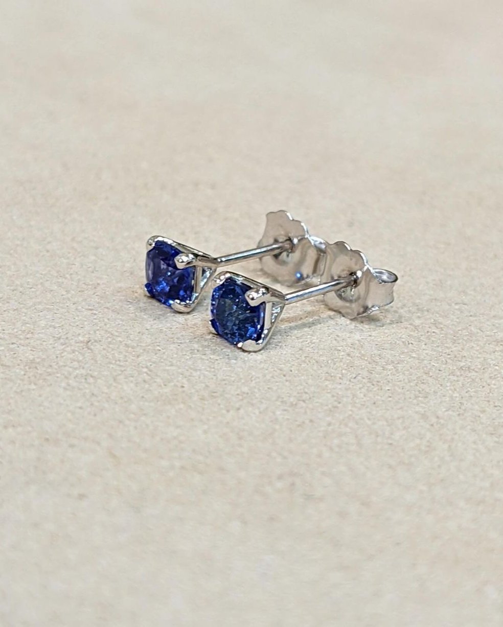 Blue Cushion Cut Cubic Zirconia Solitaire Stud Earring | Push Back Stud Earring | Small Stud Earring | Gorges Earring For Her