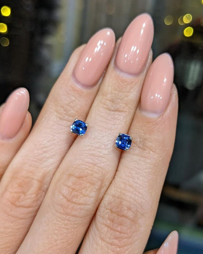 Blue Cushion Cut Cubic Zirconia Solitaire Stud Earring | Push Back Stud Earring | Small Stud Earring | Gorges Earring For Her