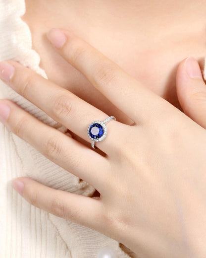 2.5Ct Blue Round Cut Halo Ring | Proposal Ring For Girlfriend | Glamorous Ring | Gift For Her