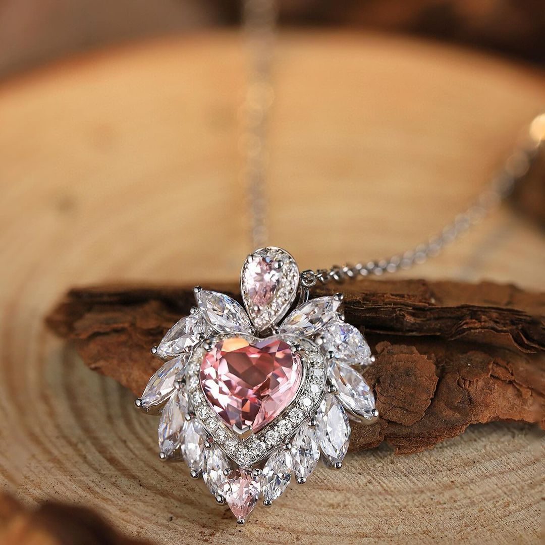 2.77Ct Light Pink Heart Cut Halo Pendant | Party Wear Pendant For Women | Engagement Gift Pendant For Fiancée | Jewelry Collection