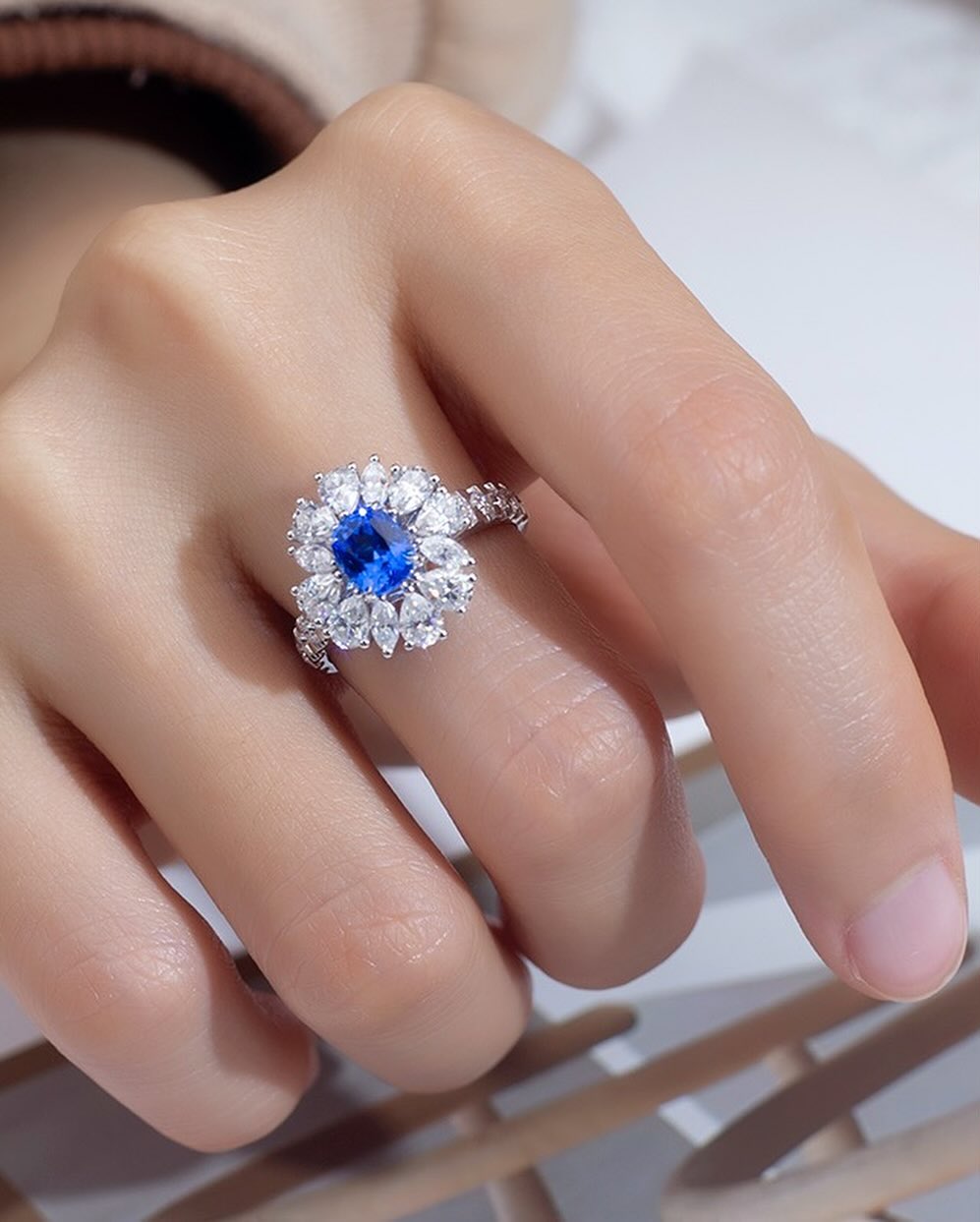 3.2Ct Blue Cushion Cut Solitaire Ring | Party Wear Ring | Glamorous Ring | Fashionable Ring