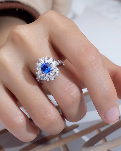 3.2Ct Blue Cushion Cut Solitaire Ring | Party Wear Ring | Glamorous Ring | Fashionable Ring