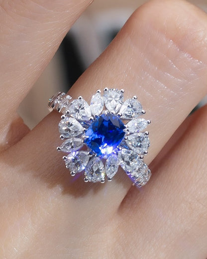 3.2Ct Blue Cushion Cut Solitaire Ring | Party Wear Ring | Glamorous Ring | Fashionable Ring