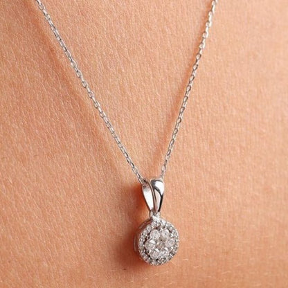 2.80Ct White Round Cut Cluster With Halo Pendant | Handmade Pendant For Her | Timeless Design | Statement Pendant