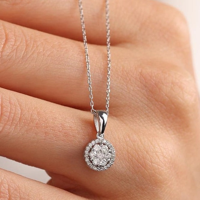 2.80Ct White Round Cut Cluster With Halo Pendant | Handmade Pendant For Her | Timeless Design | Statement Pendant
