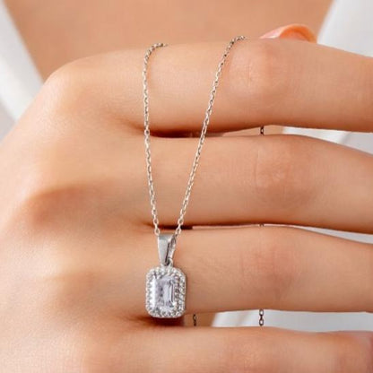 2.80Ct White Emerald Cut Halo Pendant | Birthday Gift Pendant | Statement Pendant For Her | Women Jewelry Collection