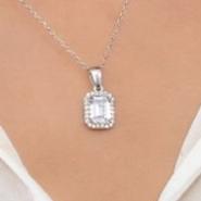 2.80Ct White Emerald Cut Halo Pendant | Birthday Gift Pendant | Statement Pendant For Her | Women Jewelry Collection