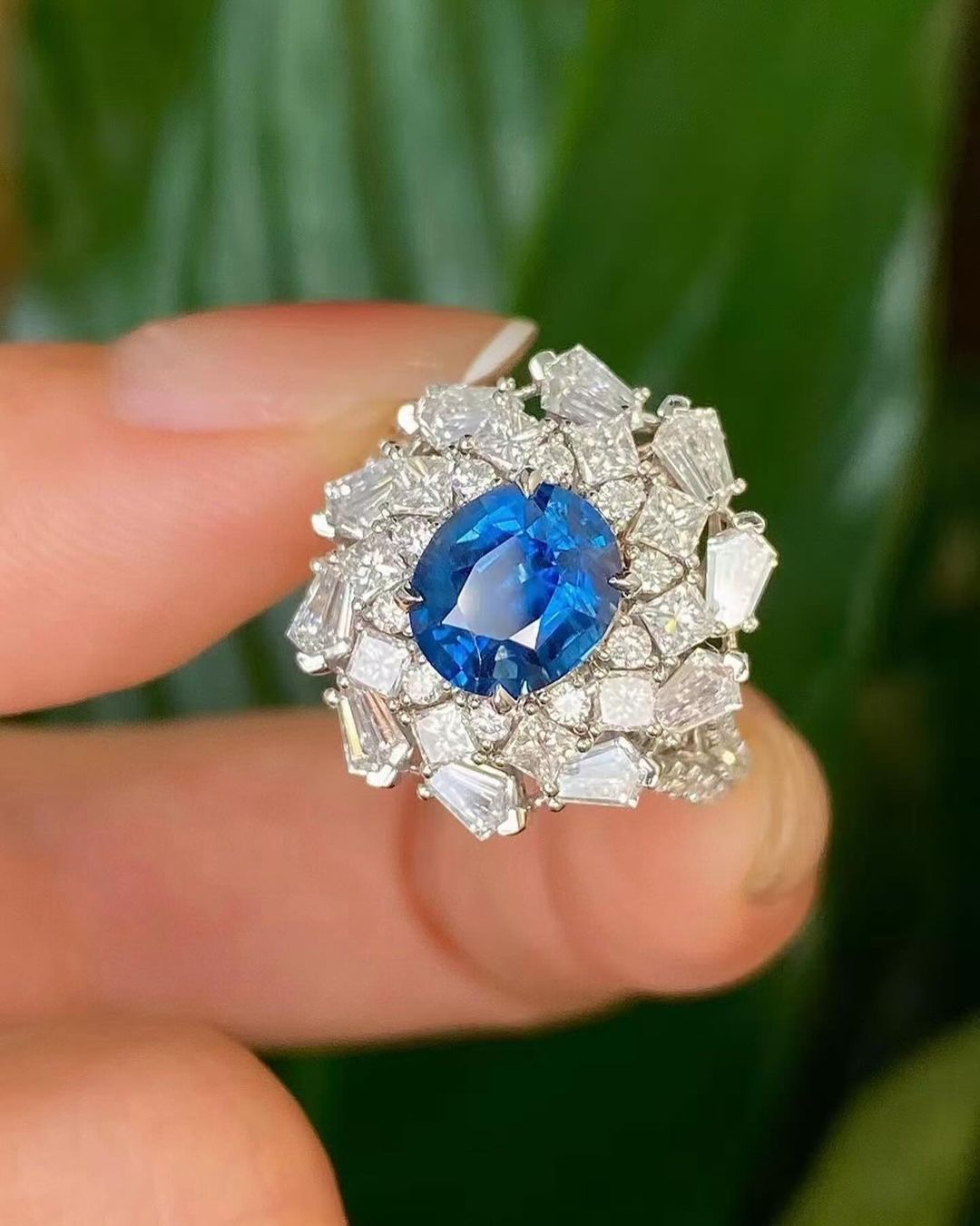 3.8CT Blue Oval Cut Cluster Ring | Party Wear Ring For Women | Designer Ring | Fashionable Ring