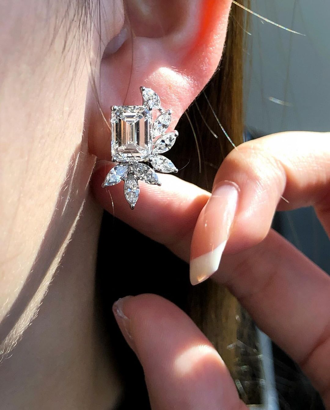 White Emerald Cut Cubic Zirconia Solitaire With Cluster Stud Earring | Bridesmaid Wedding Earring | Special Occasion Earring For Women