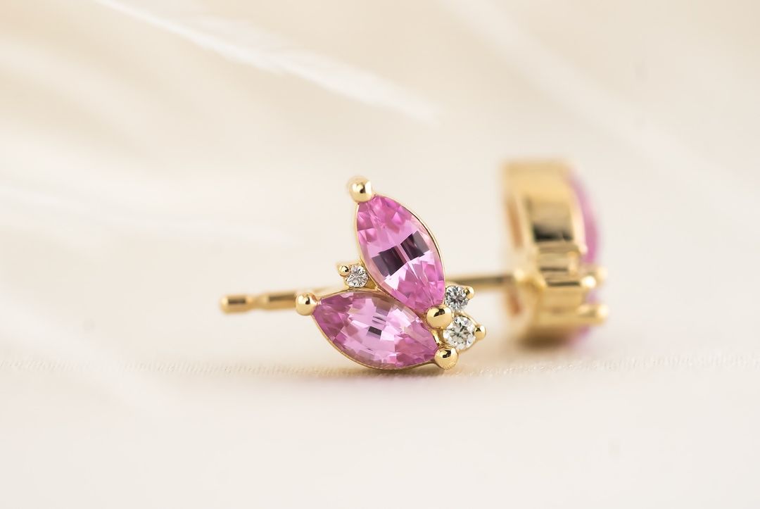 Pink Marquise Cut Cubic Zirconia Prong Set Stud Earrings | Push Back Stud Earring For Her | Elegance Designer Earring For Women