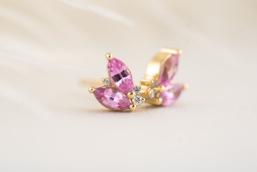 Pink Marquise Cut Cubic Zirconia Prong Set Stud Earrings | Push Back Stud Earring For Her | Elegance Designer Earring For Women