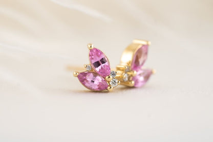 Pink Marquise Cut Cubic Zirconia Prong Set Stud Earrings | Push Back Stud Earring For Her | Elegance Designer Earring For Women