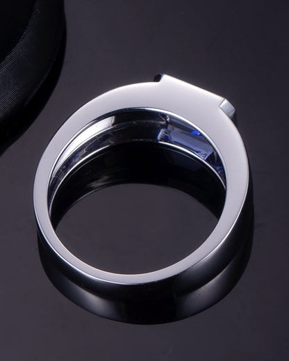 2.6CT Blue Emerald Cut Bezel Ring | Birthstone Ring For Women | Promise Ring | Luxury Jewelry