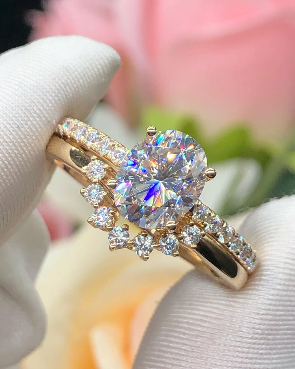 3.10Ct White Oval Cut Solitaire Ring Set | Wedding Bridesmaid's Gift Ring Set | Special Event Ring Set