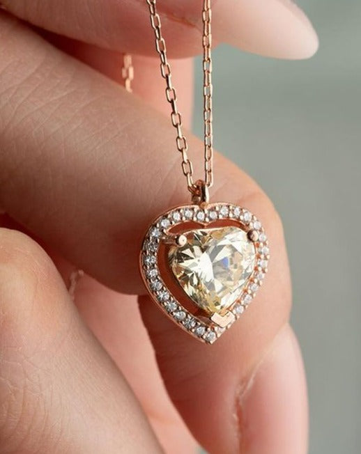 2.80Ct Canary Yellow Heart Cut Solitaire Pendant | Engagement Gift Pendant For Fiancée | Forever One Pendant
