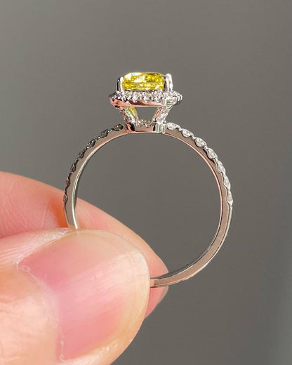 2.77Ct Yellow Cushion Cut Halo Ring | Birthday Gift Ring For Mother | Women Jewelry