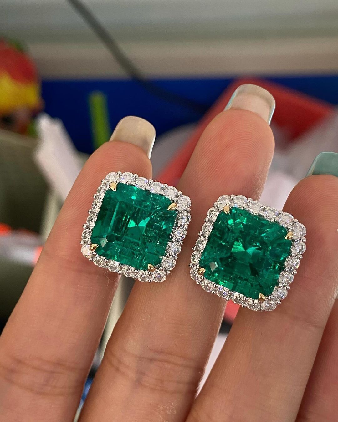 Green Asscher Cut Cubic Zirconia Halo Stud Earrings For Her | Bridal Wedding Gift Stud Earring | Perfect Gift for Special Occasions