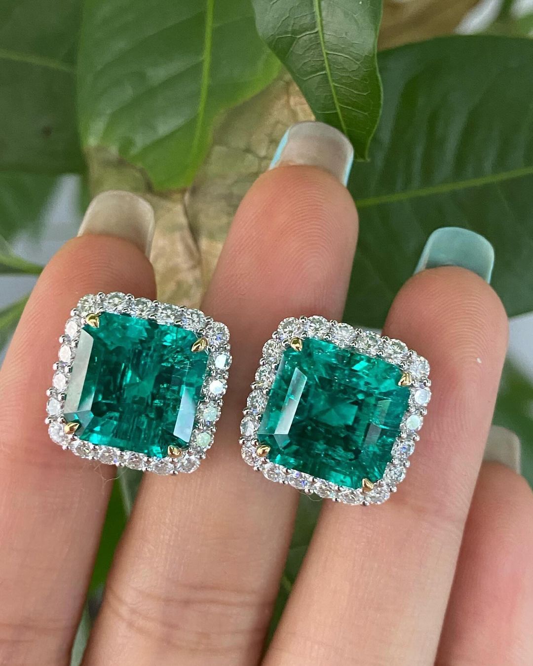 Green Asscher Cut Cubic Zirconia Halo Stud Earrings For Her | Bridal Wedding Gift Stud Earring | Perfect Gift for Special Occasions