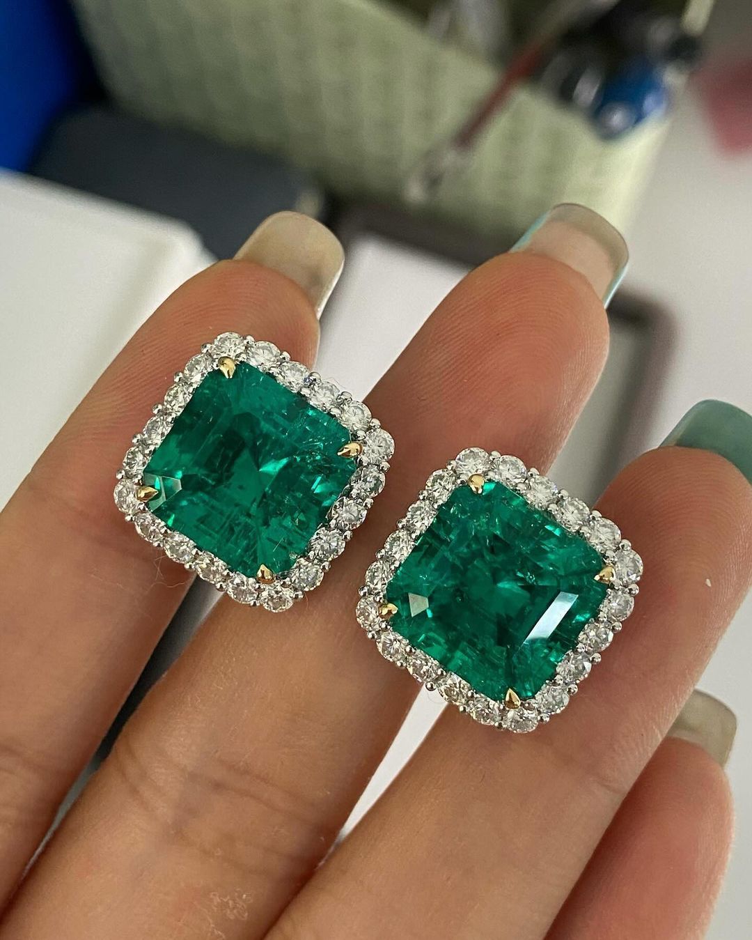 Green Asscher Cut Cubic Zirconia Halo Stud Earrings For Her | Bridal Wedding Gift Stud Earring | Perfect Gift for Special Occasions