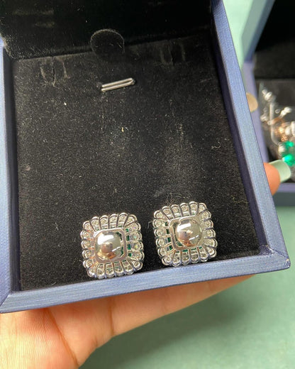 Green Asscher Cut Cubic Zirconia Halo Stud Earrings For Her | Bridal Wedding Gift Stud Earring | Perfect Gift for Special Occasions