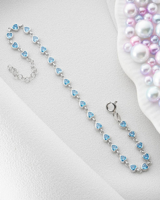 Aquamarine Heart Brilliant Cut Bezel Signity Diamond Tennis Bracelet For Women | Everyday Jewelry Tennis Bracelet | Birthday Gift | Designer Tennis Bracelet