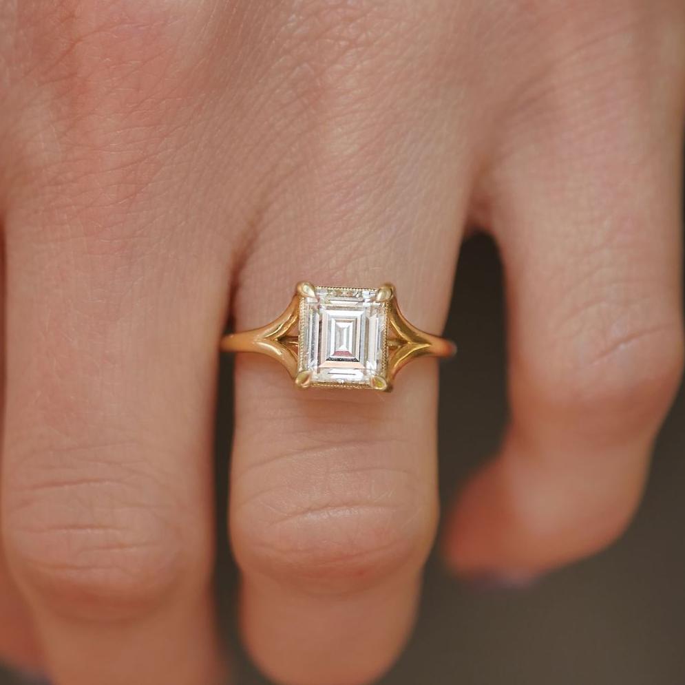 Split Shank 2.6Ct White Emerald Cut Solitaire Ring | Birthday Gift Ring For Mother | Single Stone Ring For Her | Simple Design Ring