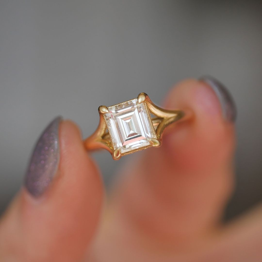 Split Shank 2.6Ct White Emerald Cut Solitaire Ring | Birthday Gift Ring For Mother | Single Stone Ring For Her | Simple Design Ring
