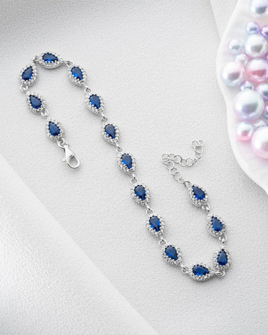 Blue Pear Brilliant Cut Signity Diamond Halo Tennis Bracelet | Birthday Gift Bracelet For Mother | Jewelry Collection For Women