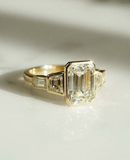 3.2Ct White Emerald Cut Bezel Ring | Vintage Ring | Wedding Ring For Bridal | Fashion Jewelry