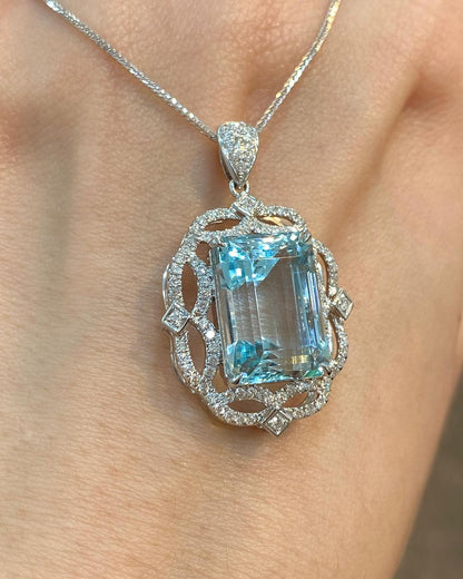 3.50Ct Aquamarine Color Emerald Cut Solitaire Pendant | Party Wear Pendant | Birthstone Pendant For Her | Luxury Jewelry