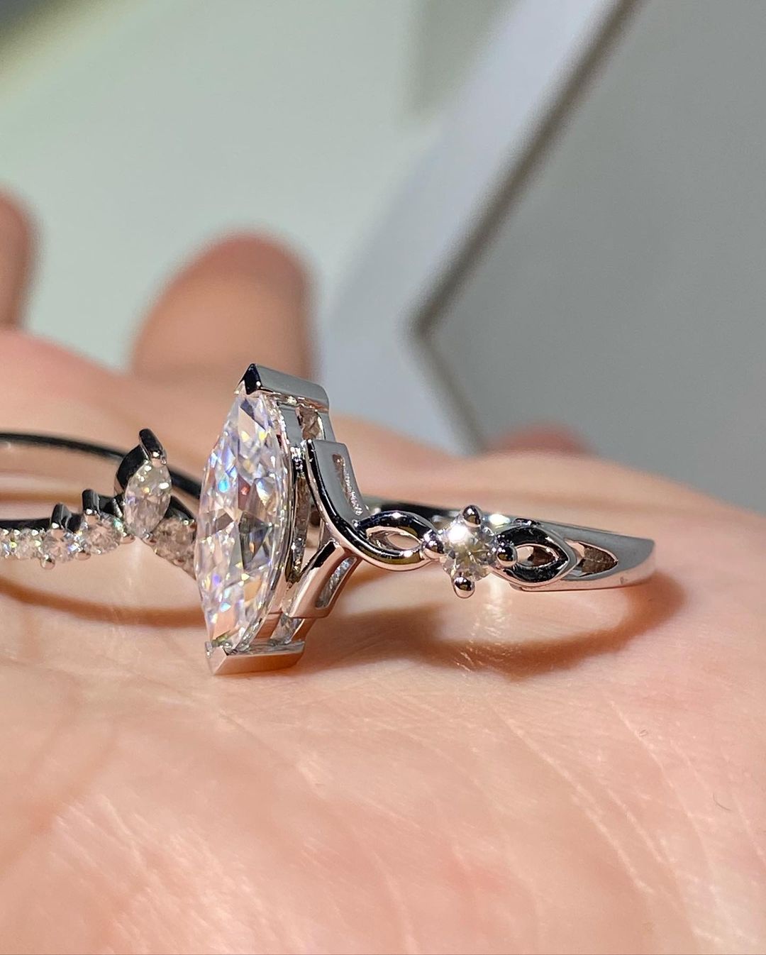 3.2Ct White Marquise Cut Solitaire Ring Set | Bridal Ring Set | Double Band Ring Set | Women Jewelry