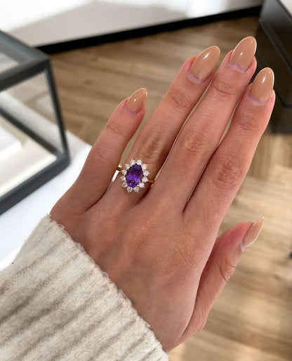 2.8Ct Purple Oval Cut Halo Ring For Her | Anniversary Gift Ring For Wife | Glamorous Ring For Women | Designer Jewelry Piece