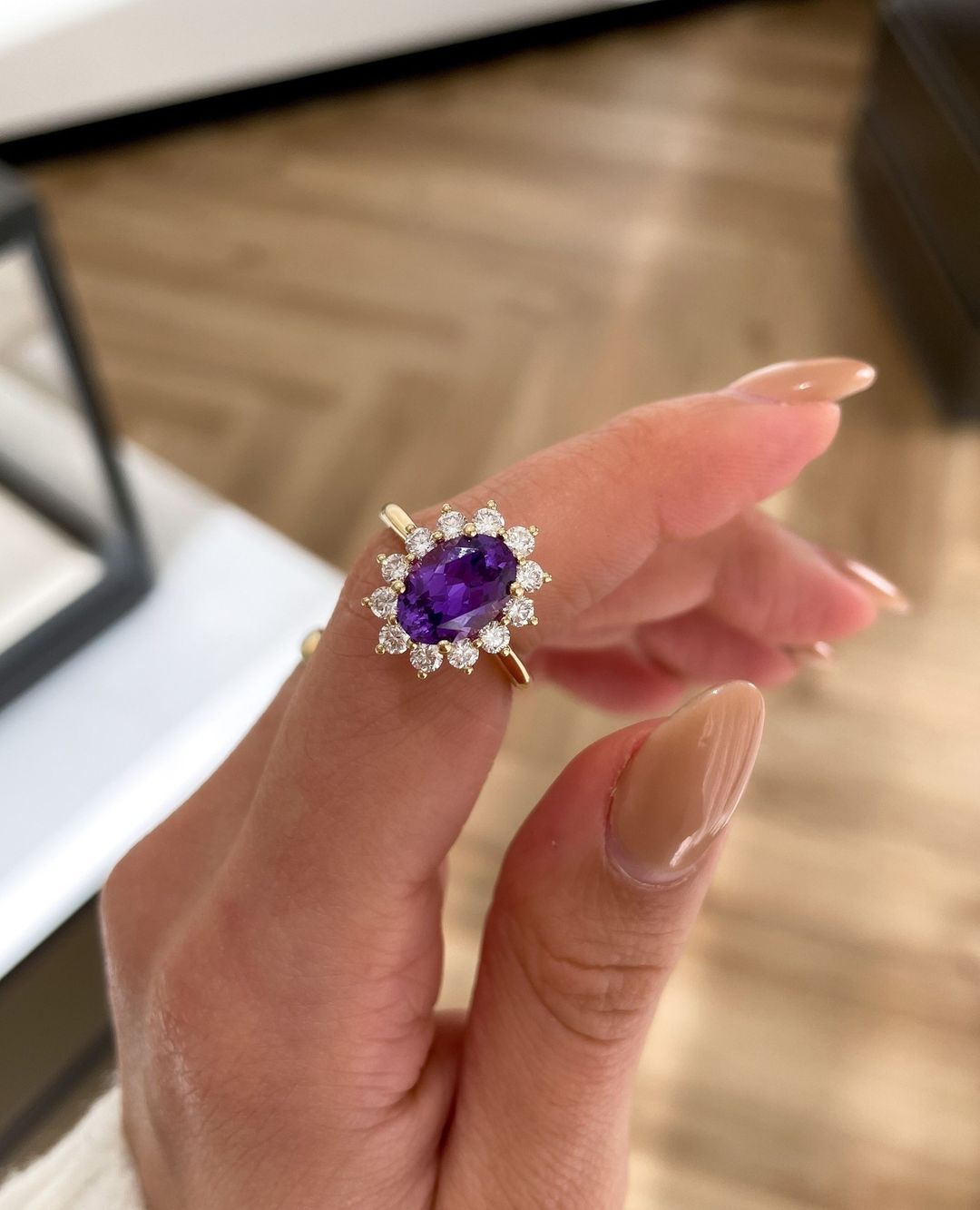 2.8Ct Purple Oval Cut Halo Ring For Her | Anniversary Gift Ring For Wife | Glamorous Ring For Women | Designer Jewelry Piece