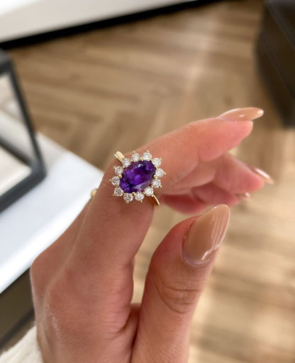 2.8Ct Purple Oval Cut Halo Ring For Her | Anniversary Gift Ring For Wife | Glamorous Ring For Women | Designer Jewelry Piece