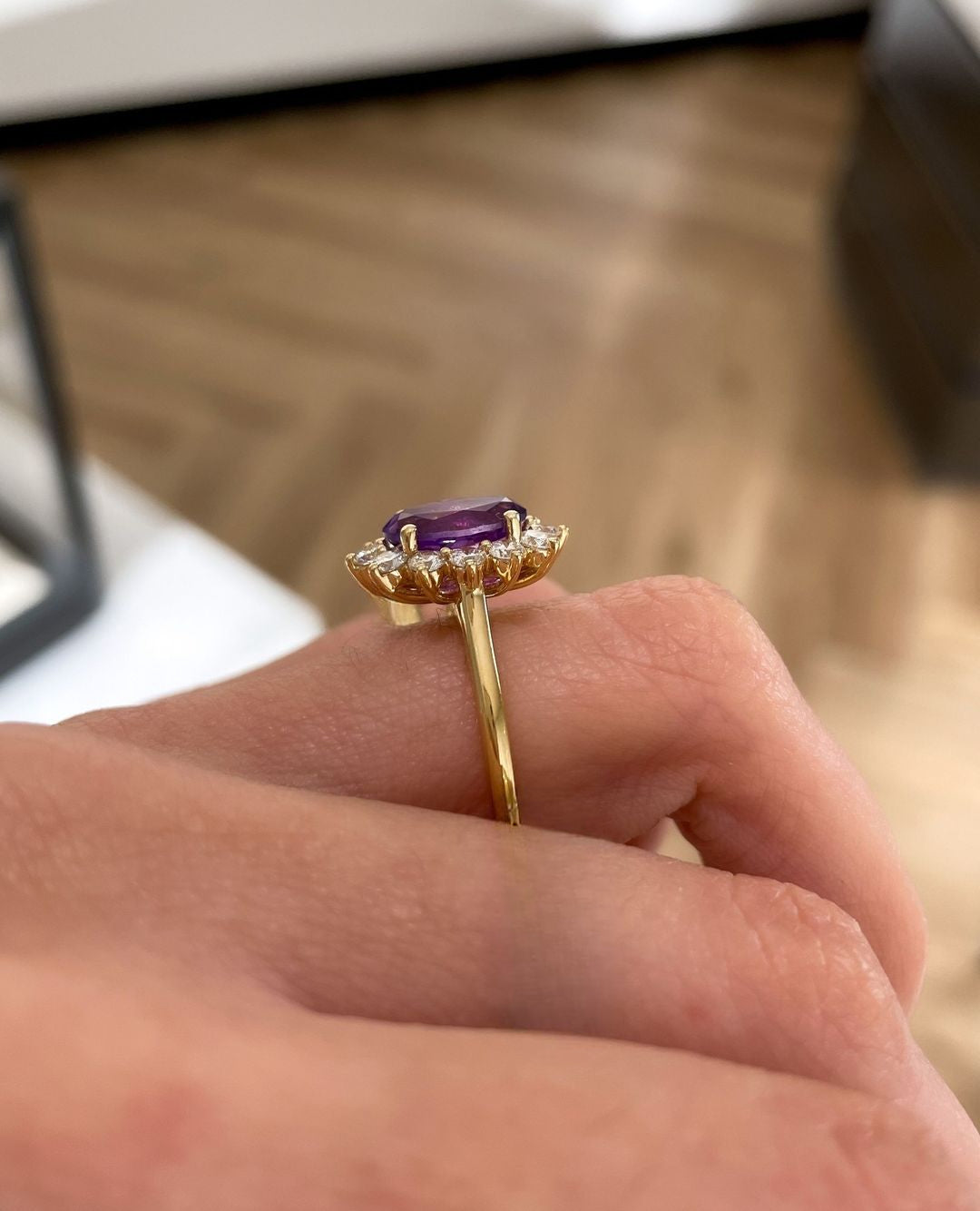 2.8Ct Purple Oval Cut Halo Ring For Her | Anniversary Gift Ring For Wife | Glamorous Ring For Women | Designer Jewelry Piece