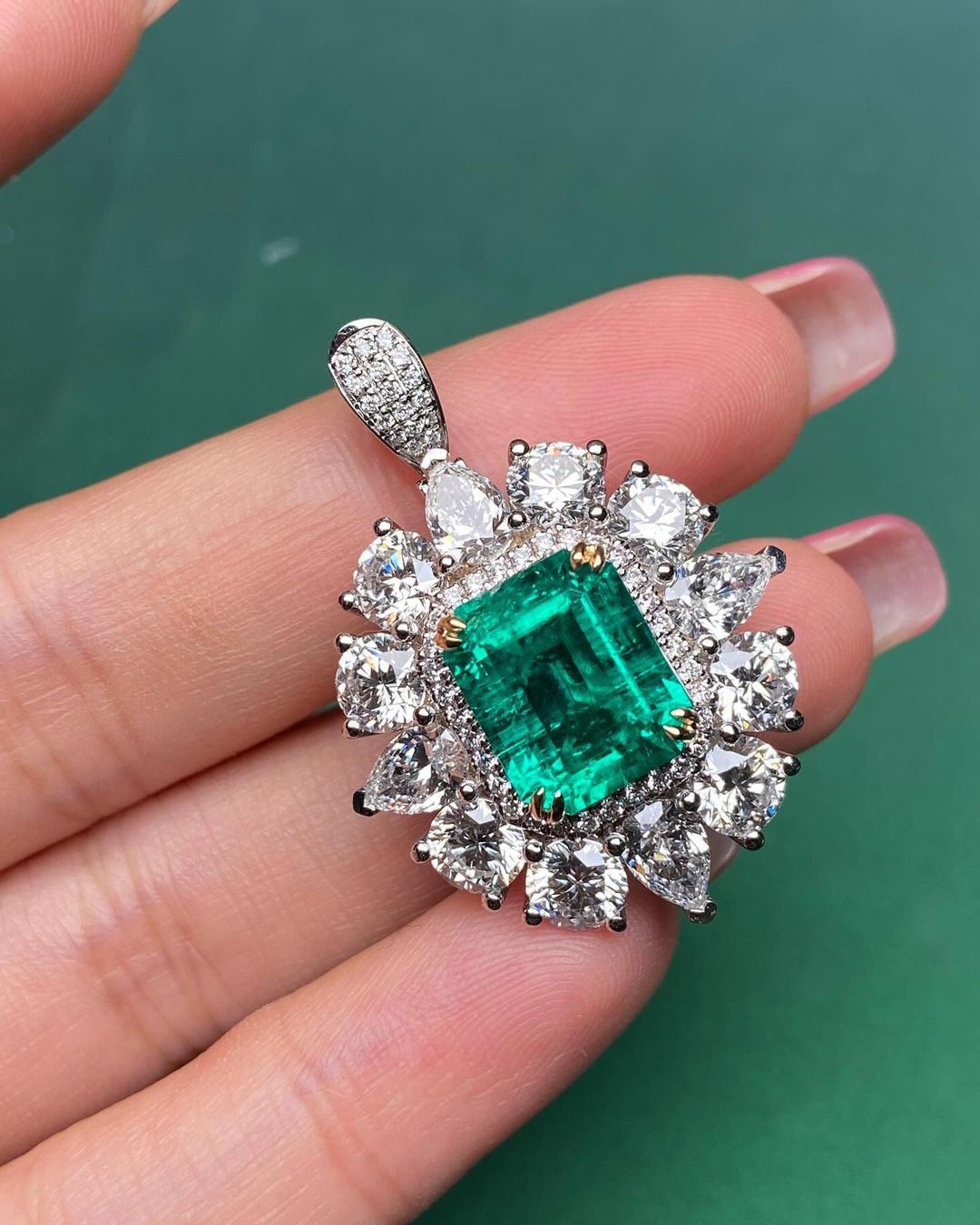 2.80Ct Green Emerald Cut Double Halo Pendant | Party Wear Pendant For Women| Beautiful Pendant | Luxury Jewelry