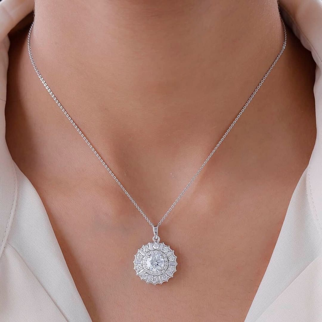 2.80Ct White Round Cut Solitaire With Halo Pendant | Party Wear Pendant | High Quality Pendant | Luxury Jewelry | Designer Jewelry Piece