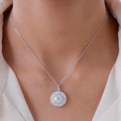 2.80Ct White Round Cut Solitaire With Halo Pendant | Party Wear Pendant | High Quality Pendant | Luxury Jewelry | Designer Jewelry Piece