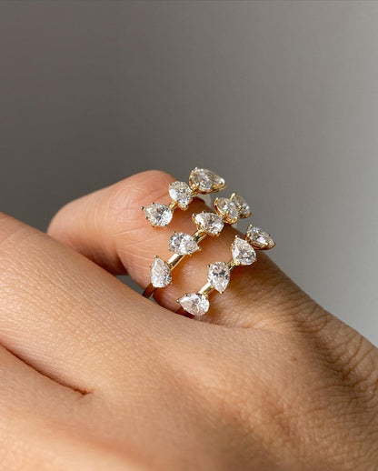1.5Ct White Pear Cut Prong Set Wrap Ring For Women | Bypass Band Ring |Stylish Band Ring | Fashion Jewelry Piece