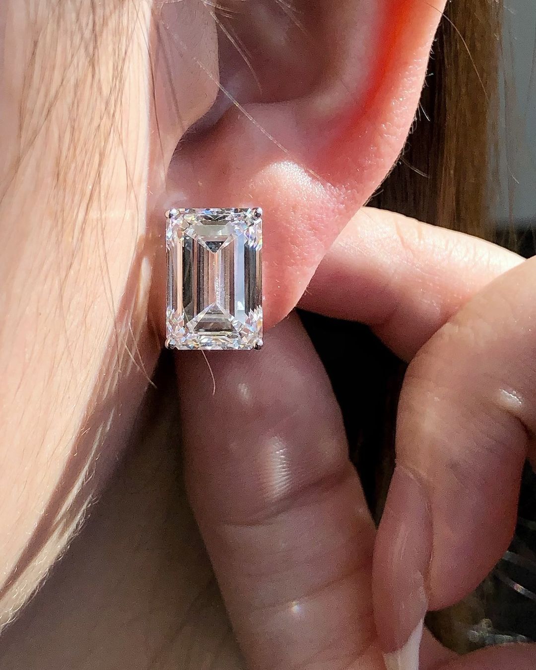 White Emerald Cut Cubic Zirconia Solitaire Stud Earrings For Her | Anniversary Gift Stud Earring For Wife | Glamorous Stud Earring For Ladies