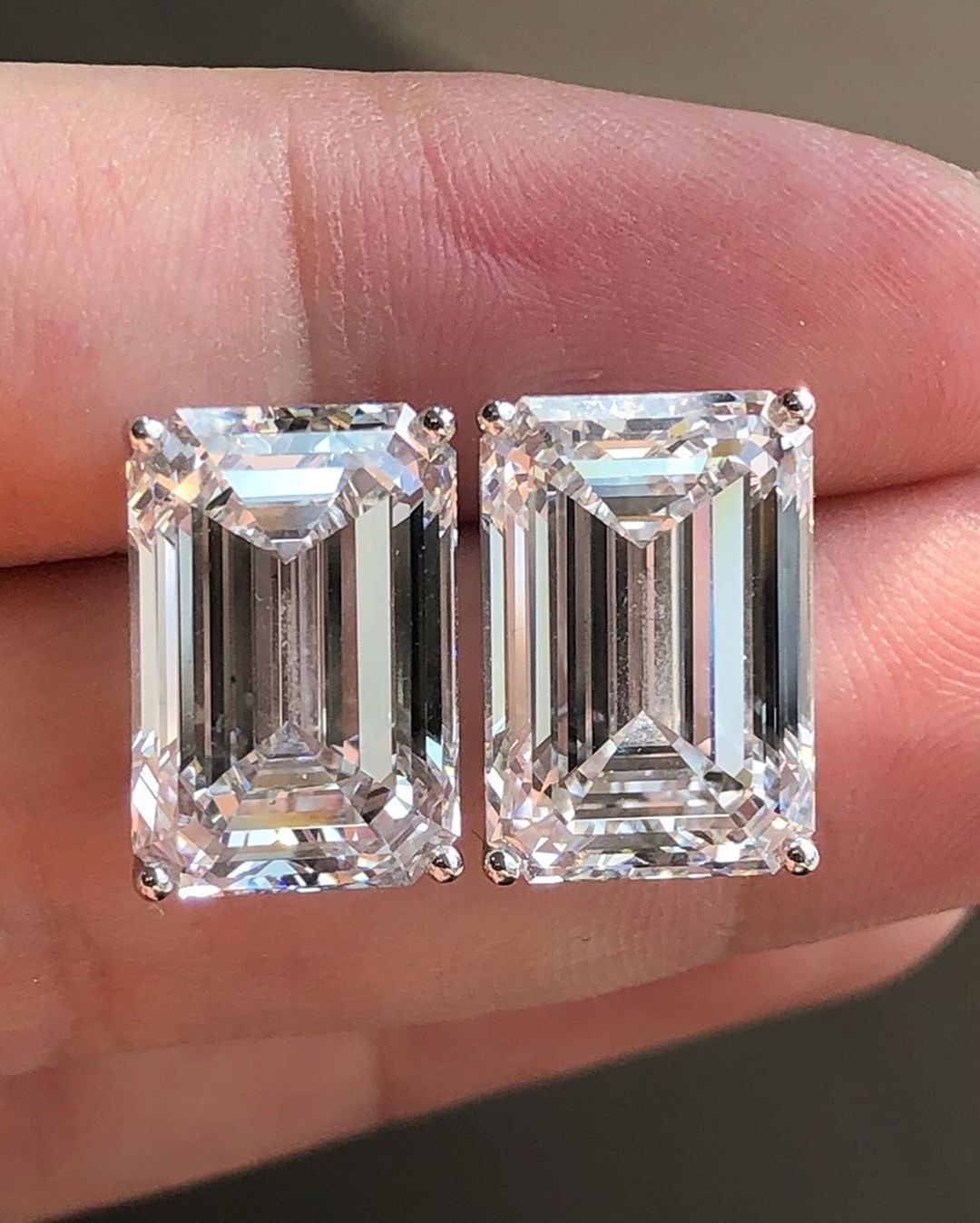 White Emerald Cut Cubic Zirconia Solitaire Stud Earrings For Her | Anniversary Gift Stud Earring For Wife | Glamorous Stud Earring For Ladies