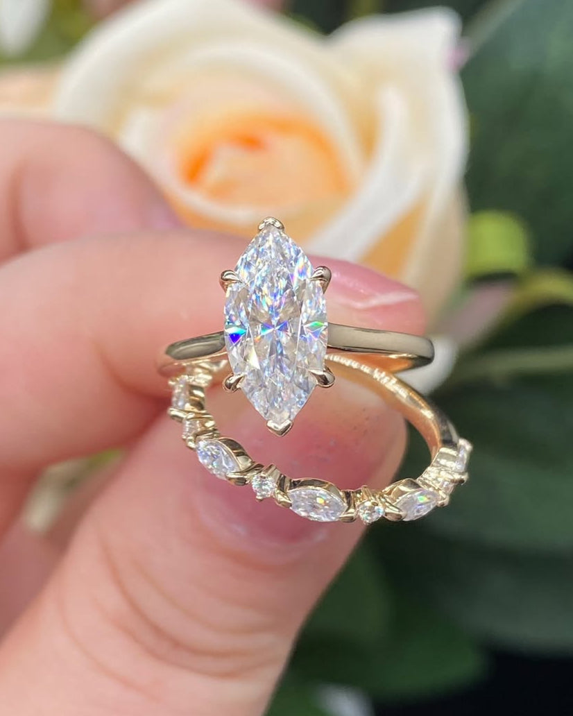 2.88Ct White Marquise Cut Solitaire Ring With Half Eternity Band | Special Event Ring Set | Jewelry Collection