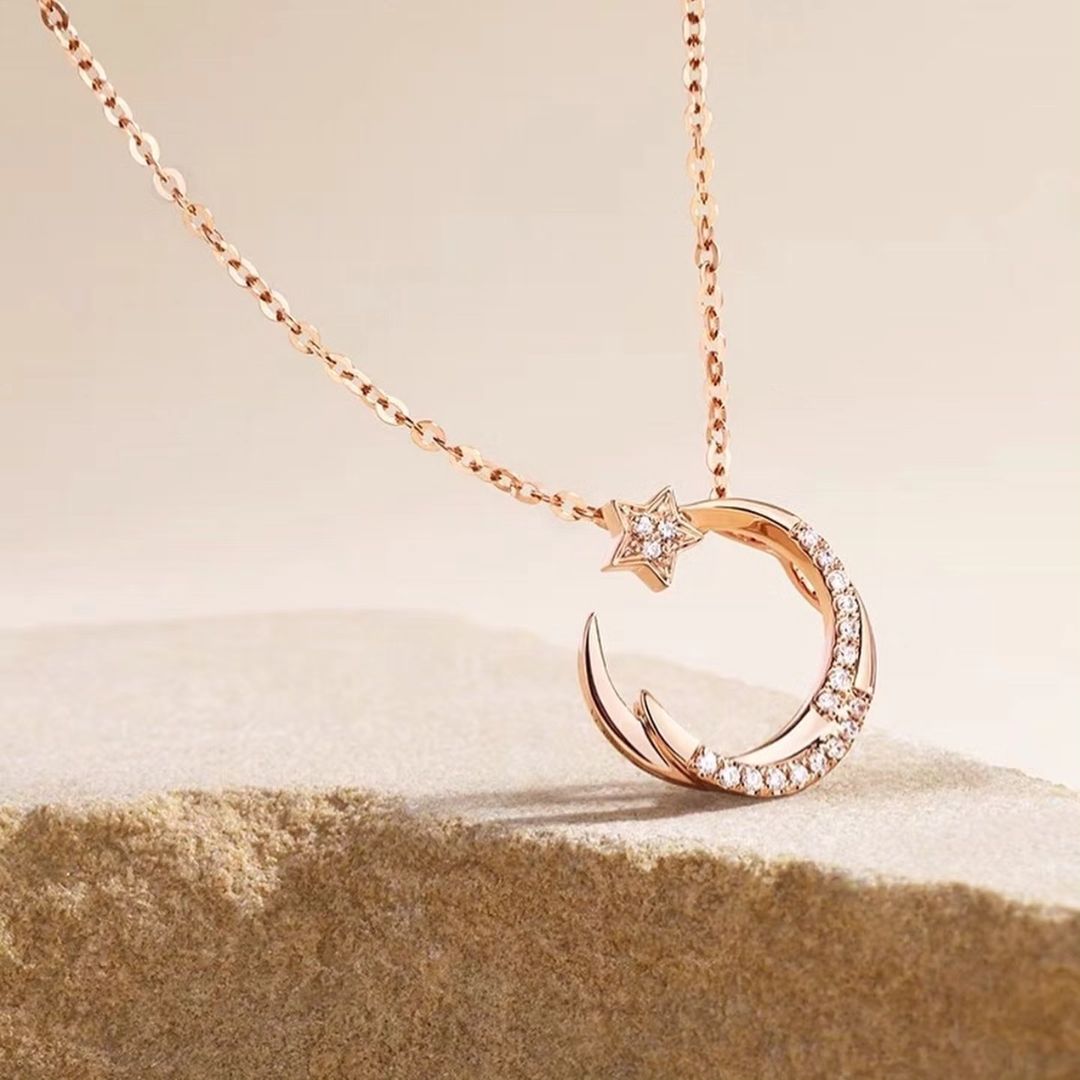 Half Moon Star Shape 1.50Ct White Round Cut Pave Pendant | Special Event Pendant For Her | Designer Jewelry Piece | Everyday Wear Pendant For Women