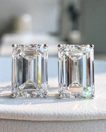White Emerald Cut Cubic Zirconia Solitaire Stud Earrings For Her | Anniversary Gift Stud Earring For Wife | Glamorous Stud Earring For Ladies
