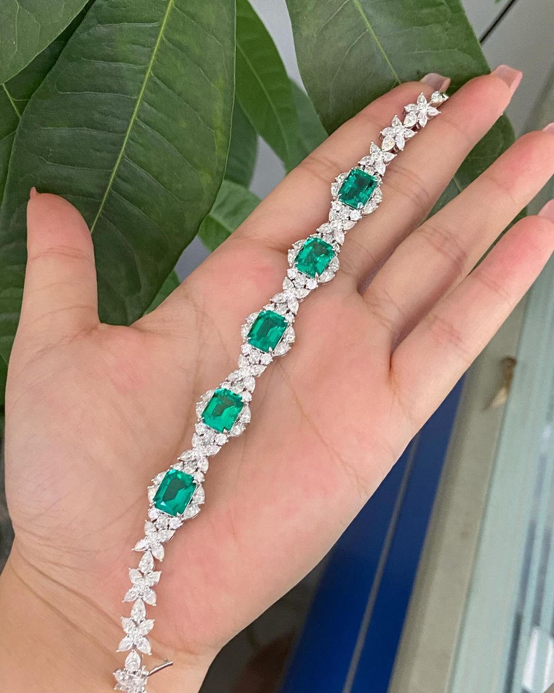 Green Emerald And White Pear Brilliant Cut Signity Diamond Solitaire With Cluster Bracelet | Party Wear Bracelet For Her | High Quality Jewelry For Women