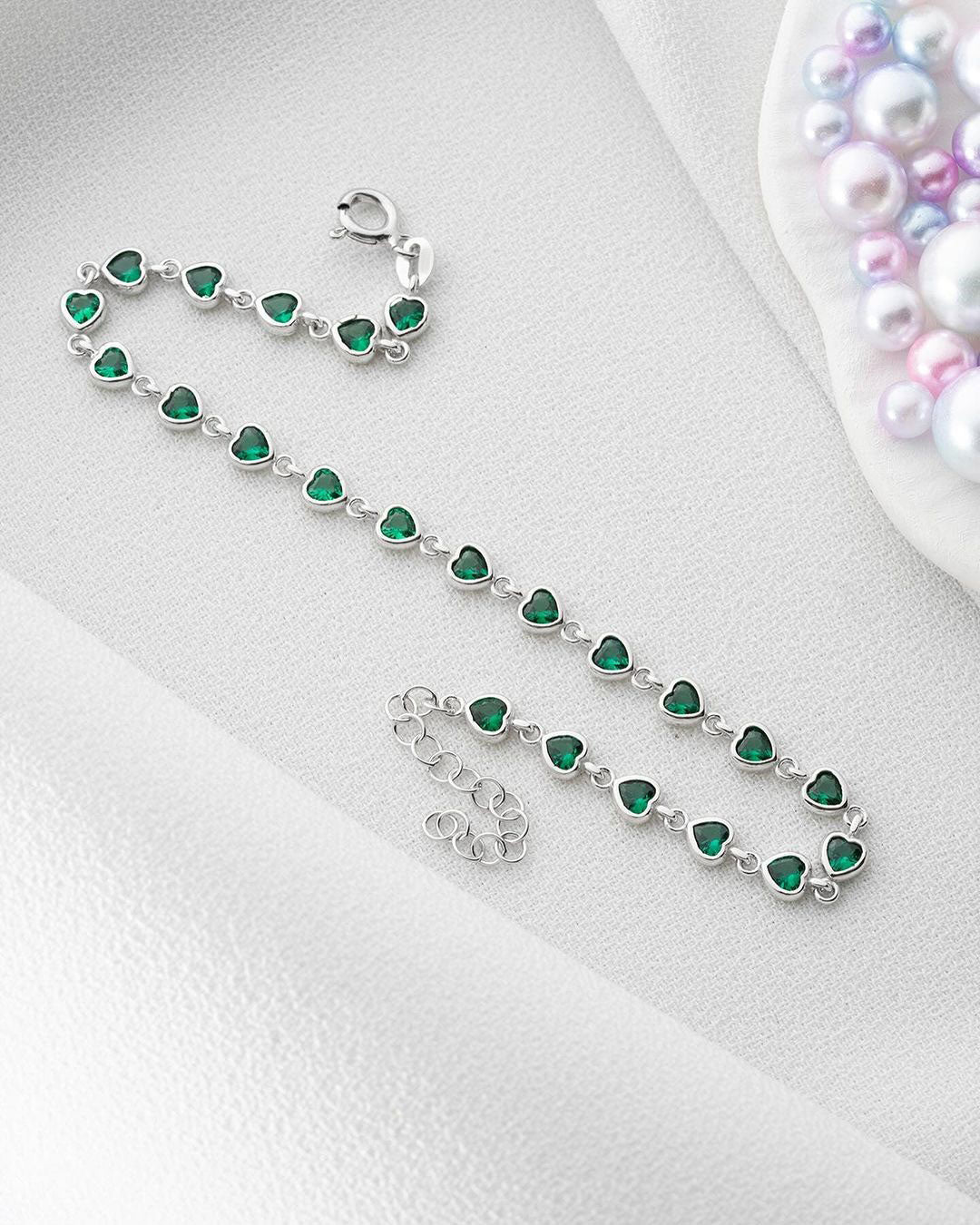 Green Heart Brilliant Cut Bezel Signity Diamond Tennis Bracelet For Women | Everyday Jewelry Tennis Bracelet | Birthday Gift | Designer Tennis Bracelet