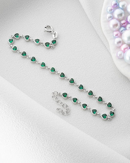 Green Heart Brilliant Cut Bezel Signity Diamond Tennis Bracelet For Women | Everyday Jewelry Tennis Bracelet | Birthday Gift | Designer Tennis Bracelet