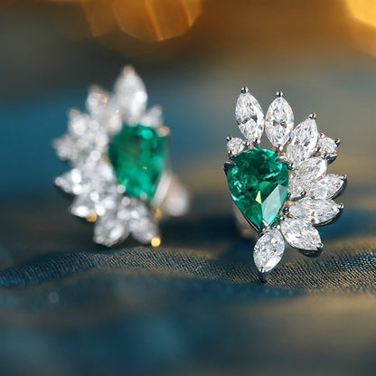 Green Pear Cut Cubic Zirconia Solitaire With Cluster Stud Earrings | Bridesmaid Gift Stud Earring | Beautiful Earrings For Ladies