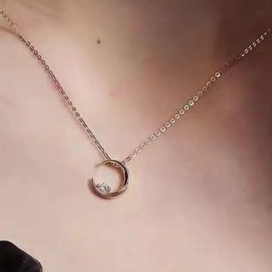Crescent moon Shape 2.10Ct White Round Cut Prong Pendant | Delicate Solo Diamond Pendant | Modern Design Pendant | Fashion Jewelry